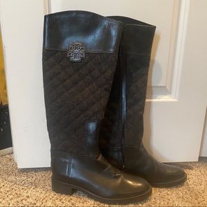 Tory Burch Melinda Charcoal Black Riding Boots 8.5
